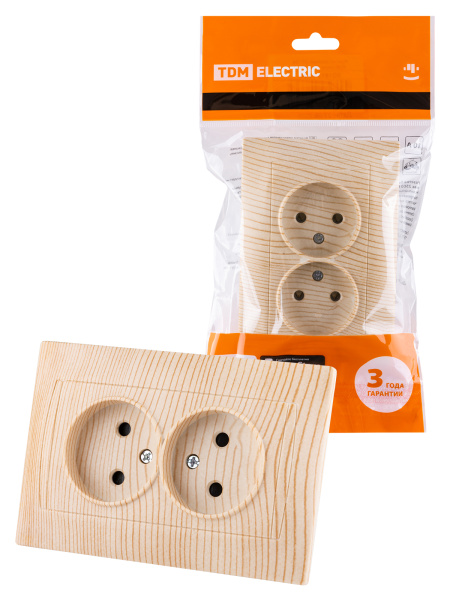 TDM Розетка двойная 2П 10А 250В с защ. шт. сосна "Лама" SQ1815-0312
