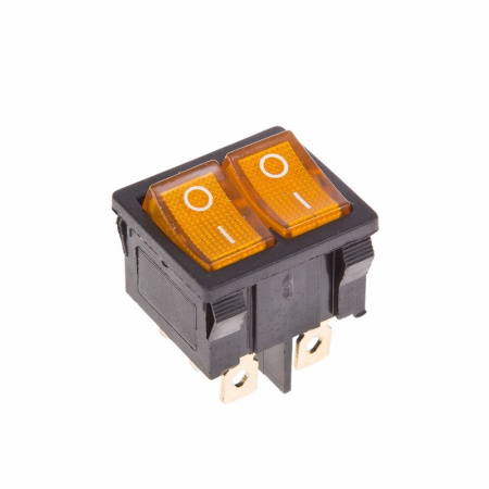 Выключатель клавишный 250V 6А (6с) ON-OFF желтый с подсветкой ДВОЙНОЙ Mini Rexant 36-2162