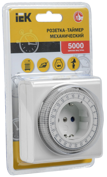 Купить IEK РТМ-3 Розетка-таймер механический 15мин 24ч 96on/off 16А IP20