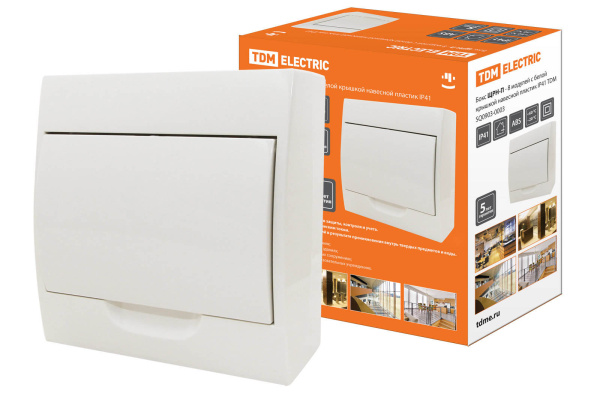 TDM Бокс ЩРН-П-8модулей с белой крышкой, навесной, пластик IP41 SQ0903-0003