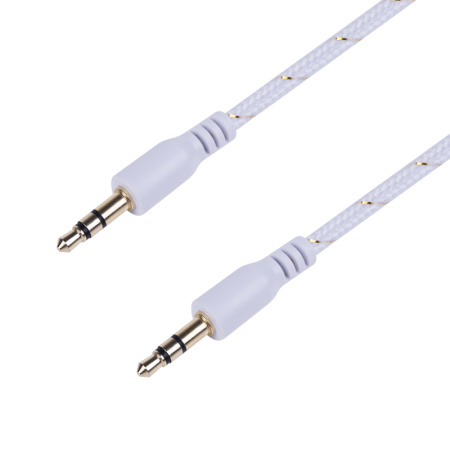 Аудио кабель AUX 3.5 мм в тканевой оплетке 1M белый Rexant 18-4070