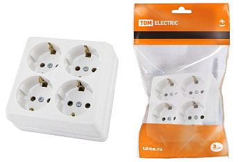 TDM Розетка четырехместная 2П+3 открытой установки IP20 16A белая "Ладога" SQ1801-0122