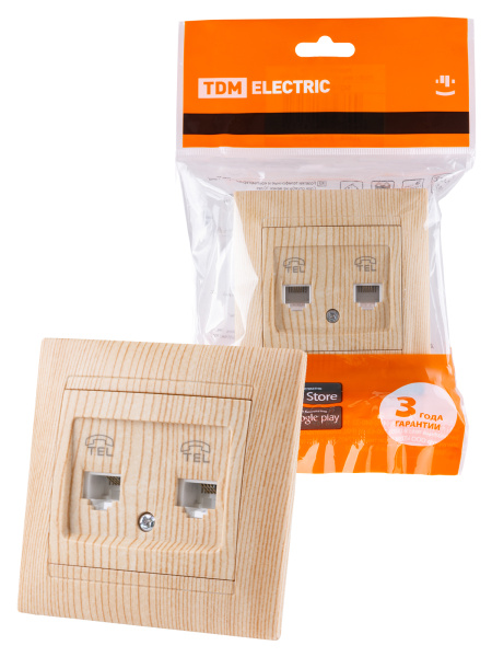 TDM Розетка двойная телефонная RJ11 сосна "Лама" SQ1815-0318