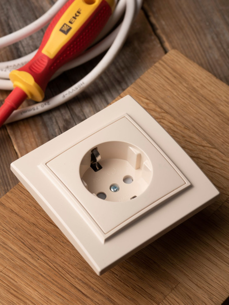 Купить EKF Basic Минск Бежевый Розетка с/з, со шторками, 16А, СП