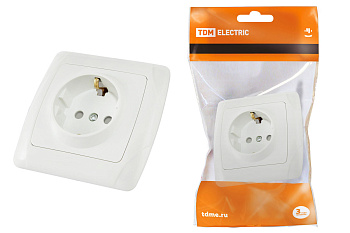 TDM Розетка 2П+З 16А 250В с защ. шт. белая "Онега" SQ1805-0011