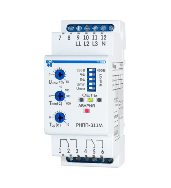 Новатек-Электро Трехфазное реле напряжения РНПП-311М-24V, 380 В, с питанием 24В -настройка порогов напряжения регулировка времени АПВ и срабатывания,