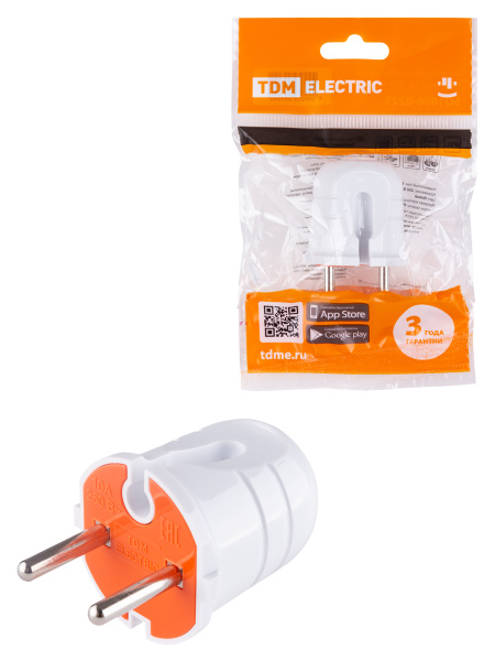 TDM Вилка б/з белая с красной вставкой 10А 250В SQ1806-0209