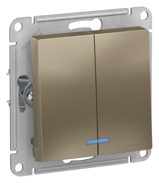 Купить Systeme Electric AtlasDesign Шампань Выключатель 2-клавишный с подсветкой, сх.5а, 10АХ, механизм