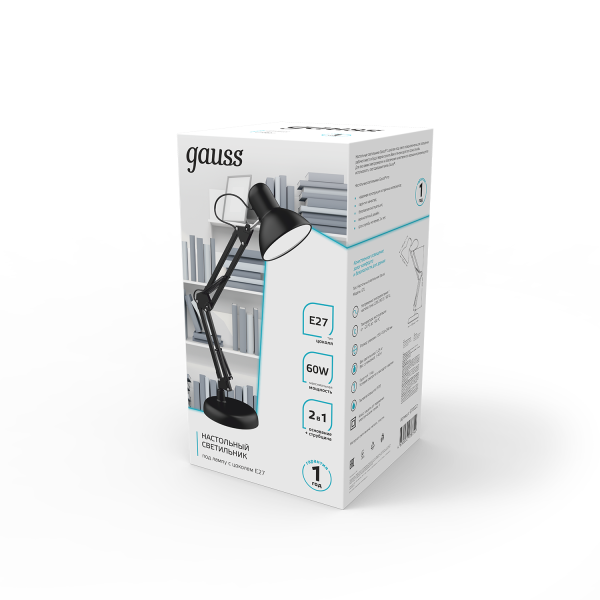 Купить Gauss Светильник настольный модель GTL002 60W 220-240V E27 черный струбцина и основание 1/12 GT0022