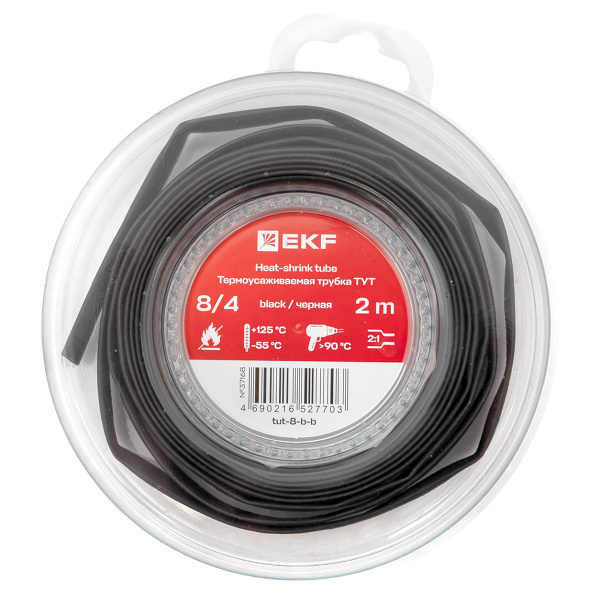 EKF Термоусаживаемая трубка ТУТ нг 8/4 черная ролик 2 м