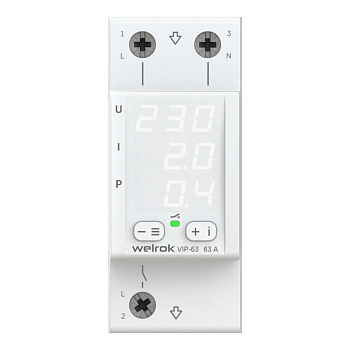 Welrok VIP-63 Реле напряжения с контролем тока 63 А (max 80 A), 13 900 ВА
