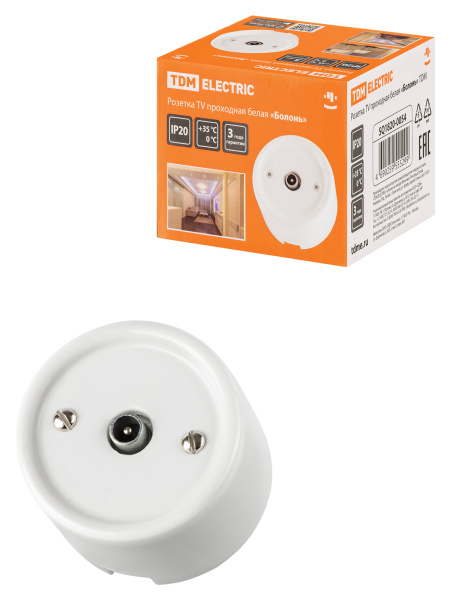 TDM Розетка TV проходная белая «Болонь» SQ1820-0054