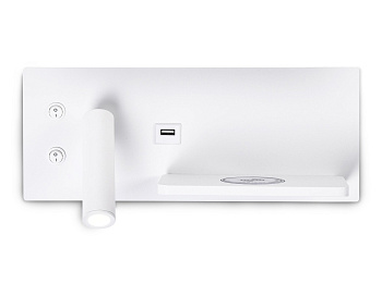 Ambrella Настенный поворотный светодиодный светильник с выключателем, USB и беспроводной зарядкой FW2971 SWH белый песок LED 3000K 5W+3W 300*120*115