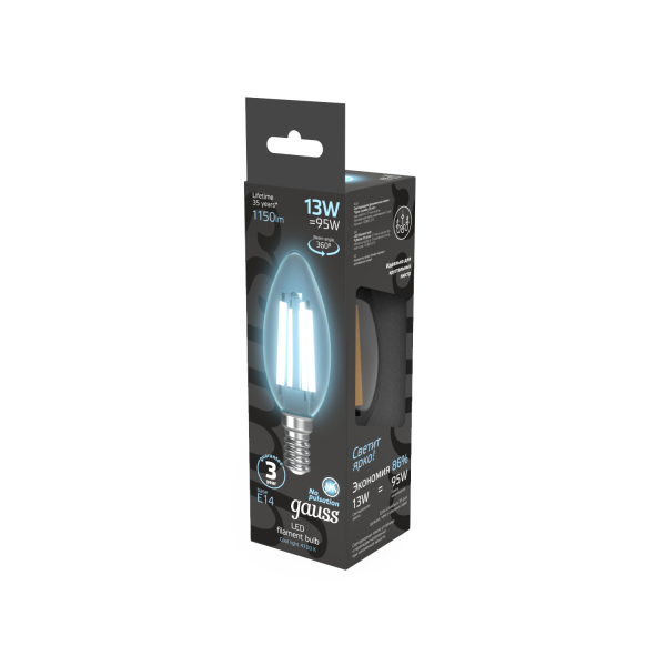 Купить Gauss Лампа Filament Свеча 13W 1150lm 4100К Е14 LED 1/10/50 103801213