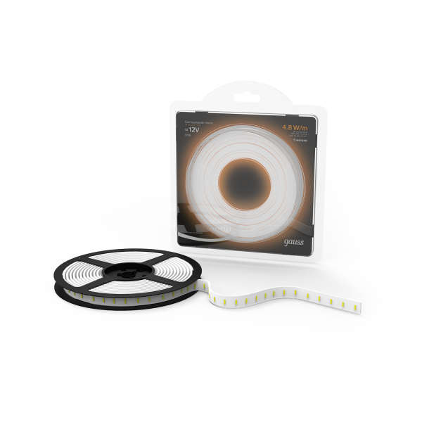 Купить Gauss Лента LED 2835 -SMD 4.8W 12V DC теплый белый IP66 (блистер 5м) 311000105