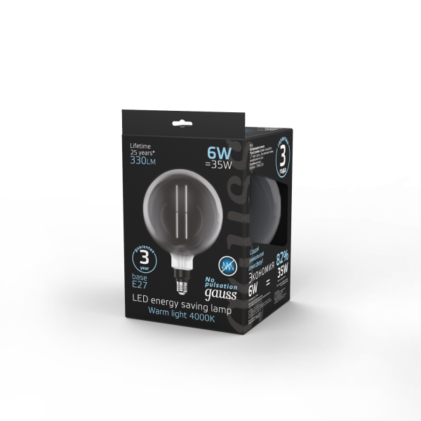 Купить Gauss Лампа Filament G200 6W 330lm 4000К Е27 gray straight LED 154802205