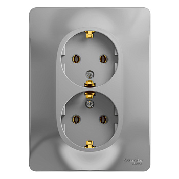 Systeme Electric Glossa Алюминий Розетка 2-я с/з (в сборе с рамкой)