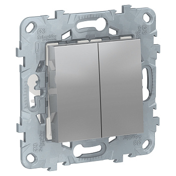 SE Unica New Алюминий Переключатель 2-клавишный, перекрестный, 2 x сх. 7, 10 AX, 250В NU521530