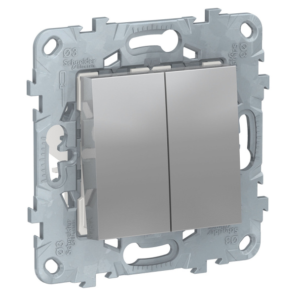 SE Unica New Алюминий Переключатель 2-клавишный, перекрестный, 2 x сх. 7, 10 AX, 250В NU521530