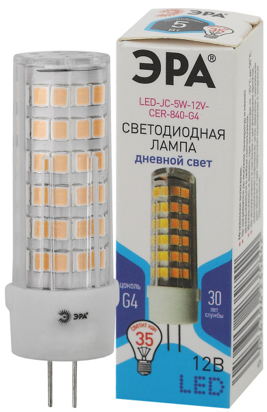 ЭРА LED JC-5W-12V-CER-840-G4 (диод, капсула, 5Вт, нейтр, G4) (20/500/21000)