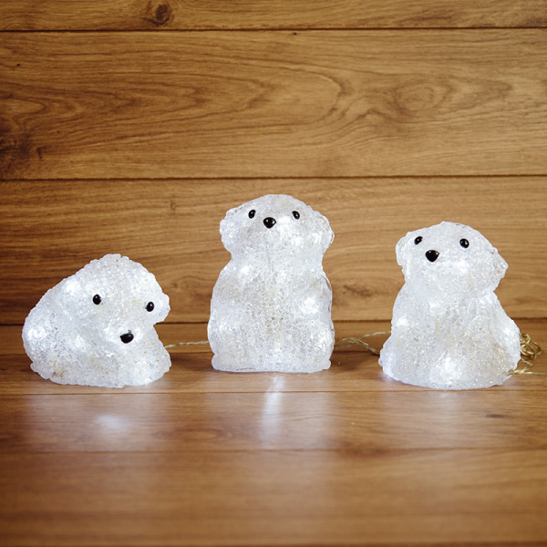 NEON-NIGHT Акриловая светодиодная фигура "Медвежата" 3 шт, 20 см, 60 светодиодов, IP 20, понижающий трансформатор в комплекте, 513-266