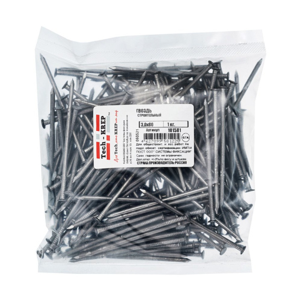 Tech-Krep Гвоздь строительный 3,0х80 (1 кг) - пакет 101581