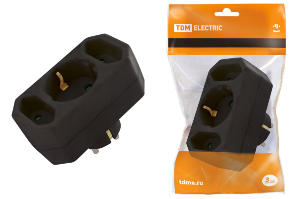 TDM Блок на 3 гнезда: 1x2П+3 16 А + 2х2П 2,5 А под плоскую вилку 250 B черный SQ1806-0301