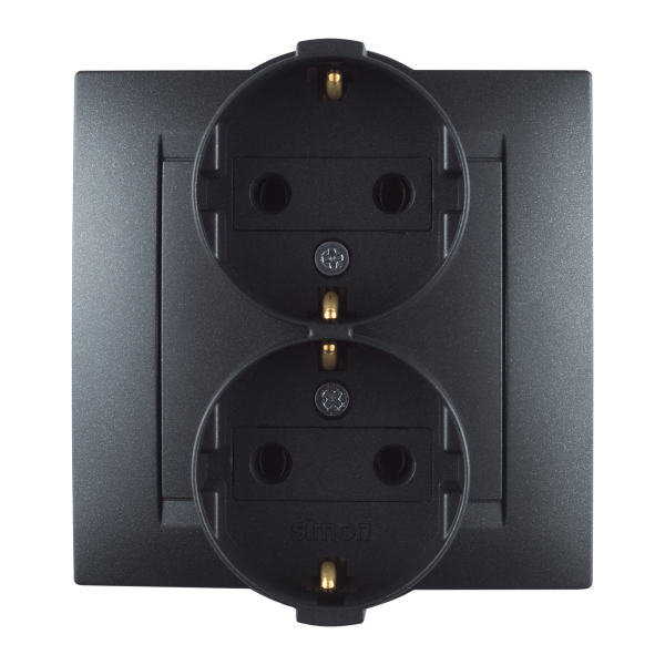 Купить Simon 15 Графит Розетка двойная с заземлением 2х2Р+Е, 16А, 250В, винт. зажим 1590459-038