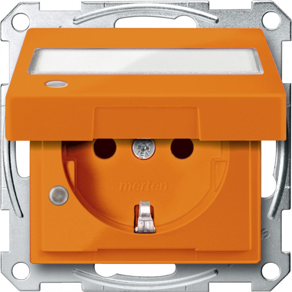 SE Merten SM Оранжевая Розетка Schuko для спец. сетей с крышкой,полем для надписи и индикацией (MTN2313-0302)