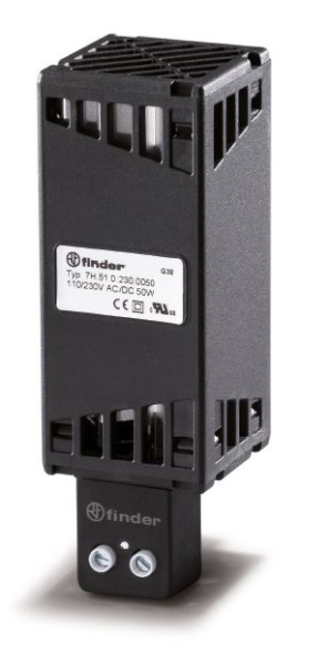 Finder Щитовые электронагреватели; электропитание 110…250В AC/DC; тепловая мощность 50Вт; установка на рейку 35мм; степень защиты IP20 7H5102300050