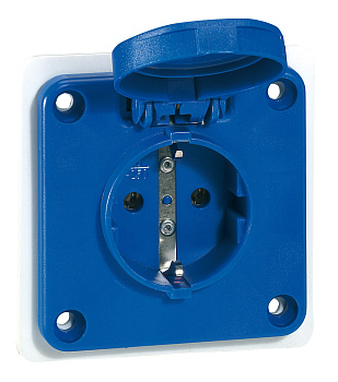Legrand Розетка немецкий стандарт 16А 2К+З 230В IP44 син.75х75 со шторками 057676