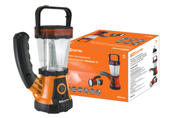 TDM Фонарь светодиодный "Кемпинг 4" аккумуляторный, 24+19 LED, 44 лм/Вт, 3 режима с поворот. ручкой, SQ0350-0031