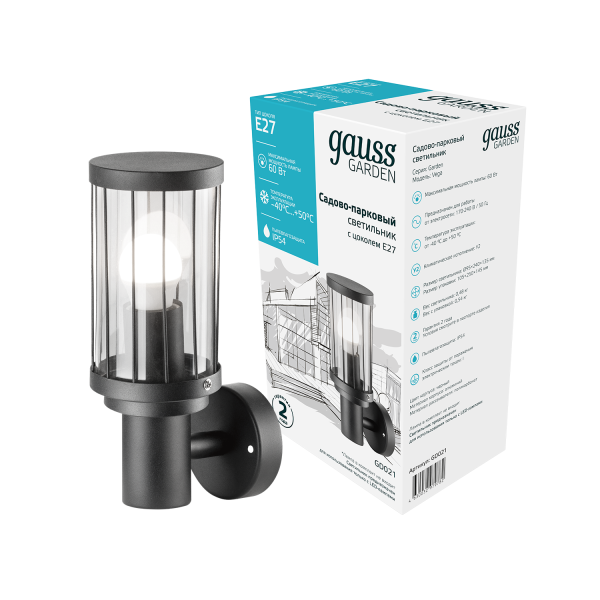 Купить Gauss Светильник садово-парковый Vega на стену вверх 10.5*24*14.2cm, 170-240V / 50Hz, 1xE27, Max.60W, IP: 54, 4 GD021
