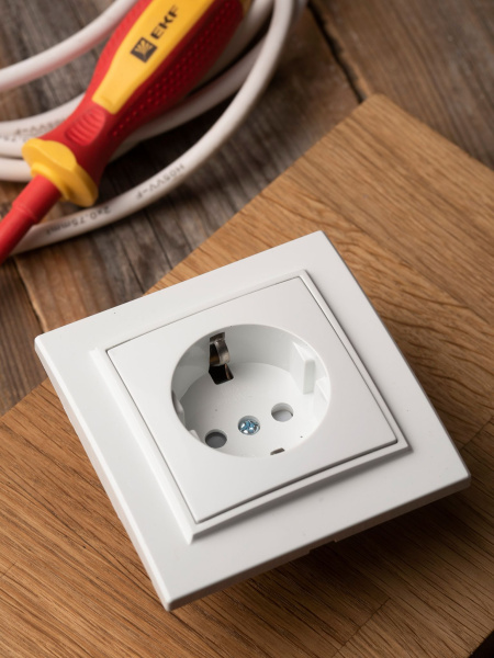 Купить EKF Basic Минск Белый Розетка с/з, со шторками, 16А, СП