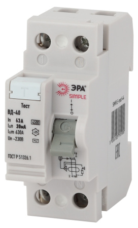 ЭРА SIMPLE-mod-44 SIMPLE Устройство защитного отключения УЗО ВД-40 2P 63А/30мА (электронное)
