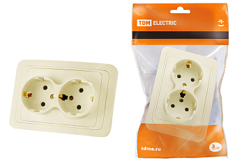 TDM Розетка двойная 2П+З 16А сл. кость "Валдай" SQ1804-0110
