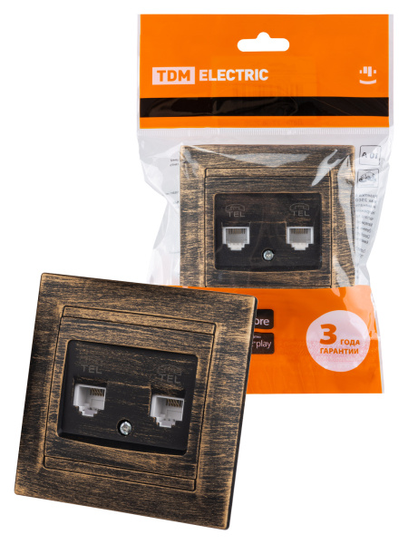 TDM Розетка двойная телефонная RJ11  старинная бронза "Лама" SQ1815-0759