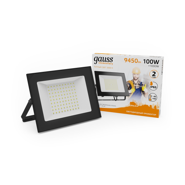 Купить Gauss Прожектор Elementary 100W 9450lm 3000К 175-265V IP65 черный LED 613527100