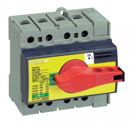 SE Interpact INS/INV Выключатель-разъединитель INS40 3P красная рукоятка/желтая панель 28916