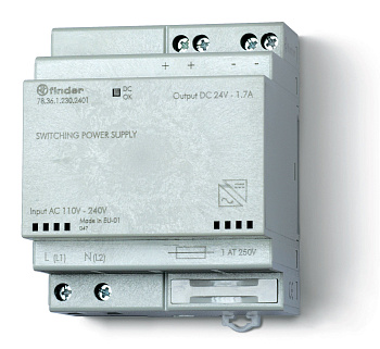 Finder Импульсный источник питания; вход 110...240В AC; выход 24В DC, 36Вт; модульный, ширина 70мм; предохранитель входой цепи; степень защиты IP20 783612302401