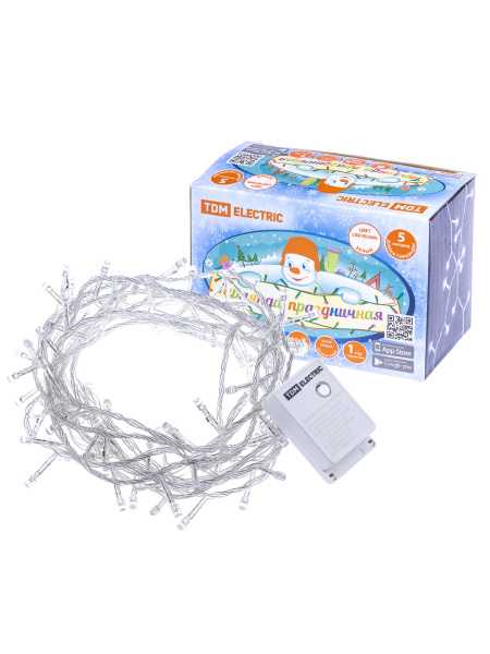 TDM Гирлянда светодиодная СГ50Б5, белая, 5м, 8 режимов, 250 В, SQ0361-0038