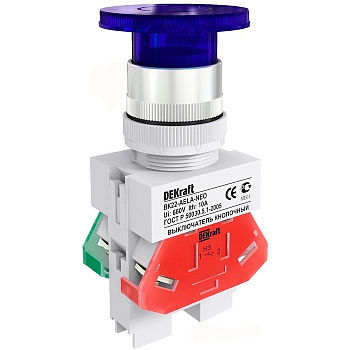 Dekraft Выключатель кноп. грибок AELA D22 СИНИЙ неон 220В ВК-22