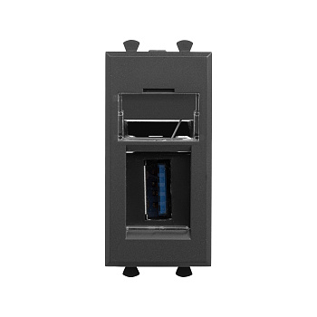 DKC USB 3.0 розетка модульная, тип А-А, "Avanti", "Черный матовый", 1 модуль