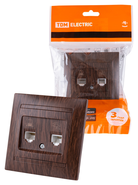 TDM Розетка телефонная RJ11 + компьютерная RJ45 венге "Лама" SQ1815-0419