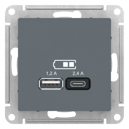 SE AtlasDesign Грифиль USB A+С, 5В/2,4А, 2х5В/1,2А, механизм ATN000739