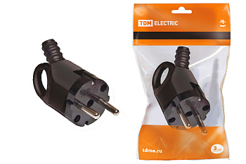TDM Вилка угловая с ушком с/з черная 16А 250В SQ1806-0006