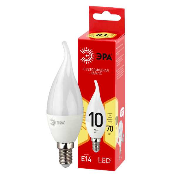 ЭРА LED BXS-10W-827-E14 R (диод, свеча на ветру, 10Вт, тепл, E14) (10/100/2800)