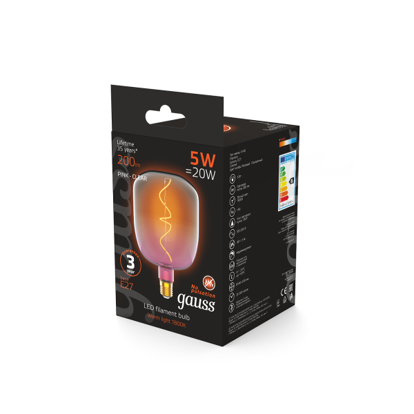 Купить Gauss Лампа Filament V140 5W 200lm 1800К Е27 pink-clear flexible LED 1010802105