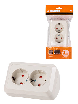 TDM Розетка угловая двойная 2П+3 открытой установки с з/ш IP20 250В 16А сл. кость "Ладога" SQ1801-0243