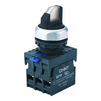 CHINT Переключатель подсвет. NP8-10XD/221, 2 полож. самовозв., белый, AC110-230В(LED), 1НО, IP65 (R)